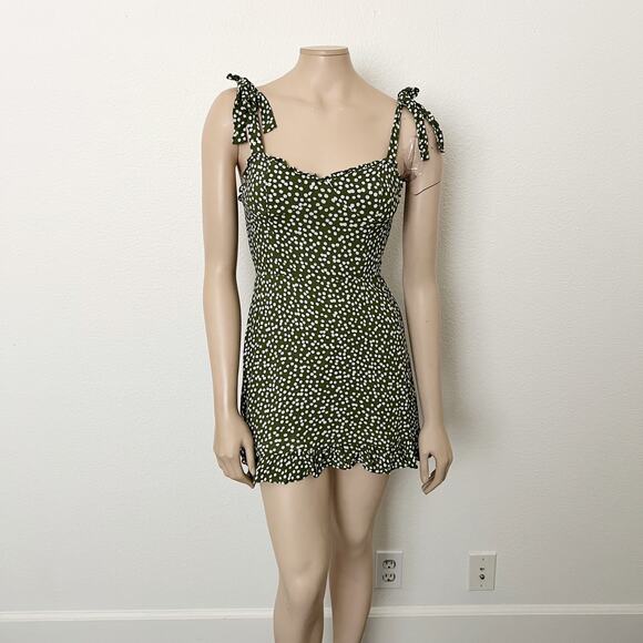 [Reformation] Christine Green White Polka Dot Mini Dress Ruffle Sweetheart Sz 6 - Picture 2 of 11